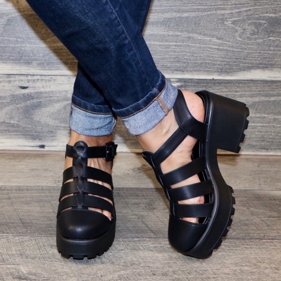 Shoes - Black Caged Closed Toe Gladiator Sandals